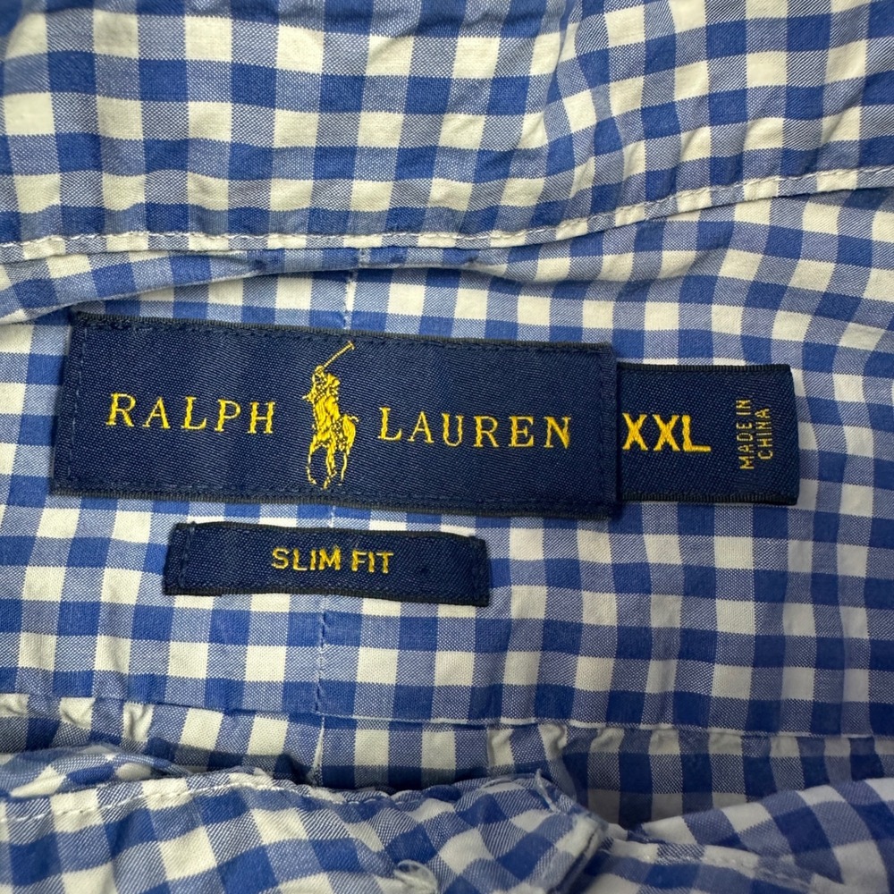 Ralph Lauren Slim Fit Gingham Button Down Shirt Blue White XXL Cotton Pink Pony